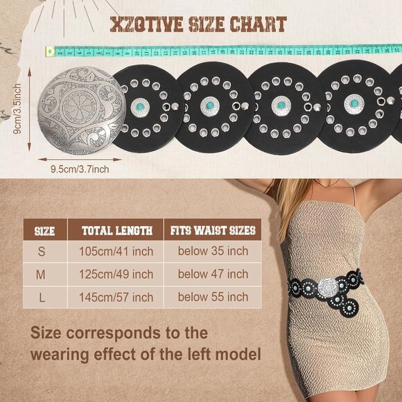 Woman's Western PU Leather Belts Concho Disc Wide Waist Belt Black Silver Buckle - Picture 6 of 6